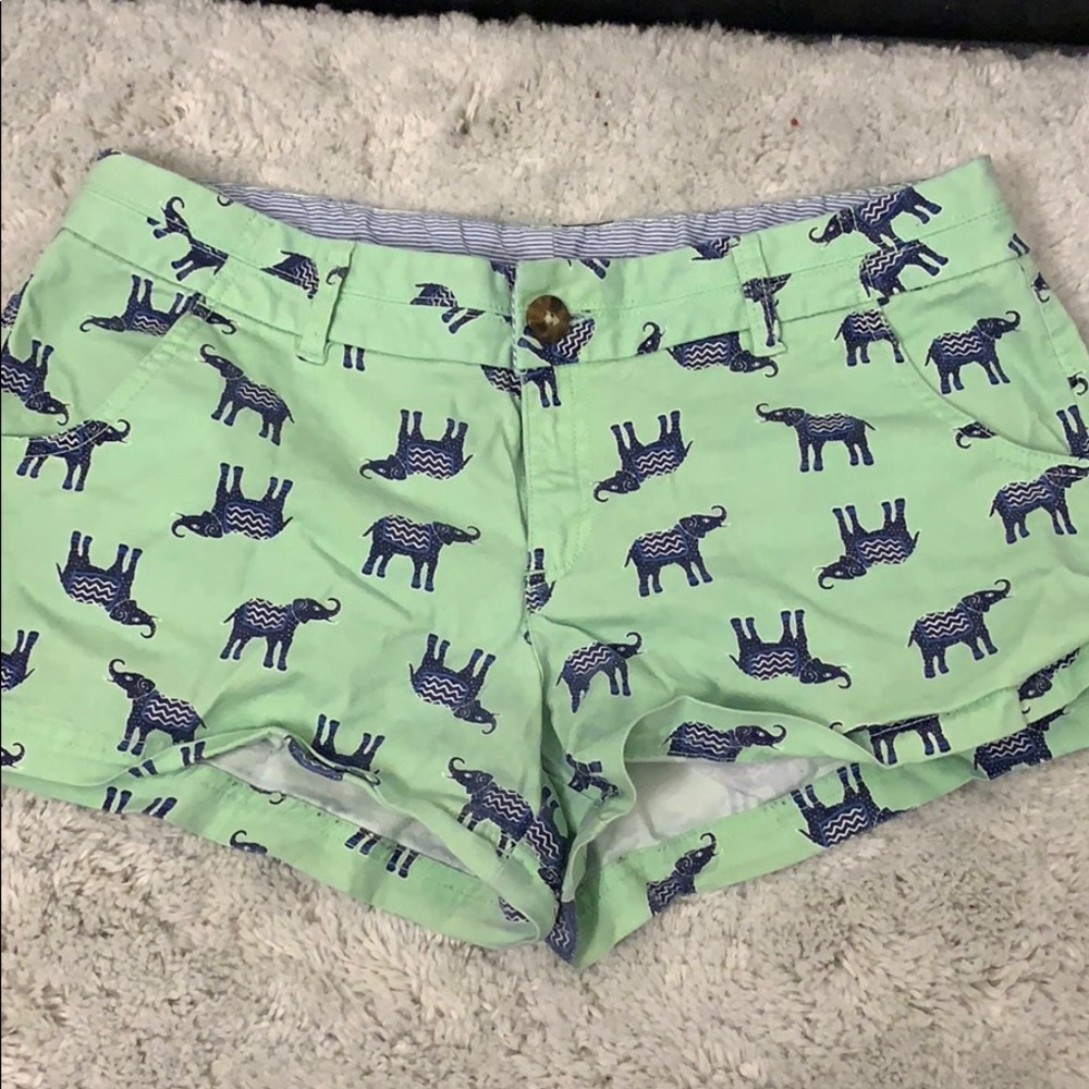 Green elephant print shorts
